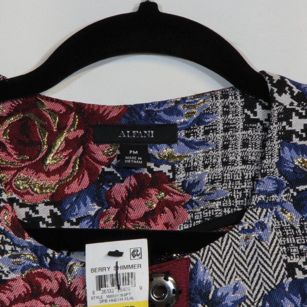 Alfani Petite Berry Shimmer Floral Bubble Sleeve Blazer Jacket NWT - Picture 3 of 7
